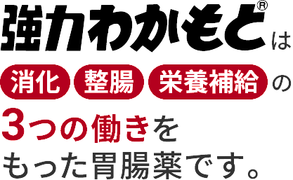 強力わかもとは消化整腸栄養補給の3つの働きを持った胃腸薬です。